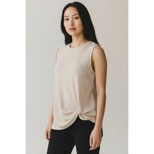 NEW Sarin Mathews Sleeveless Knit Tank Top Nude Waffle Texture Women M Fashion